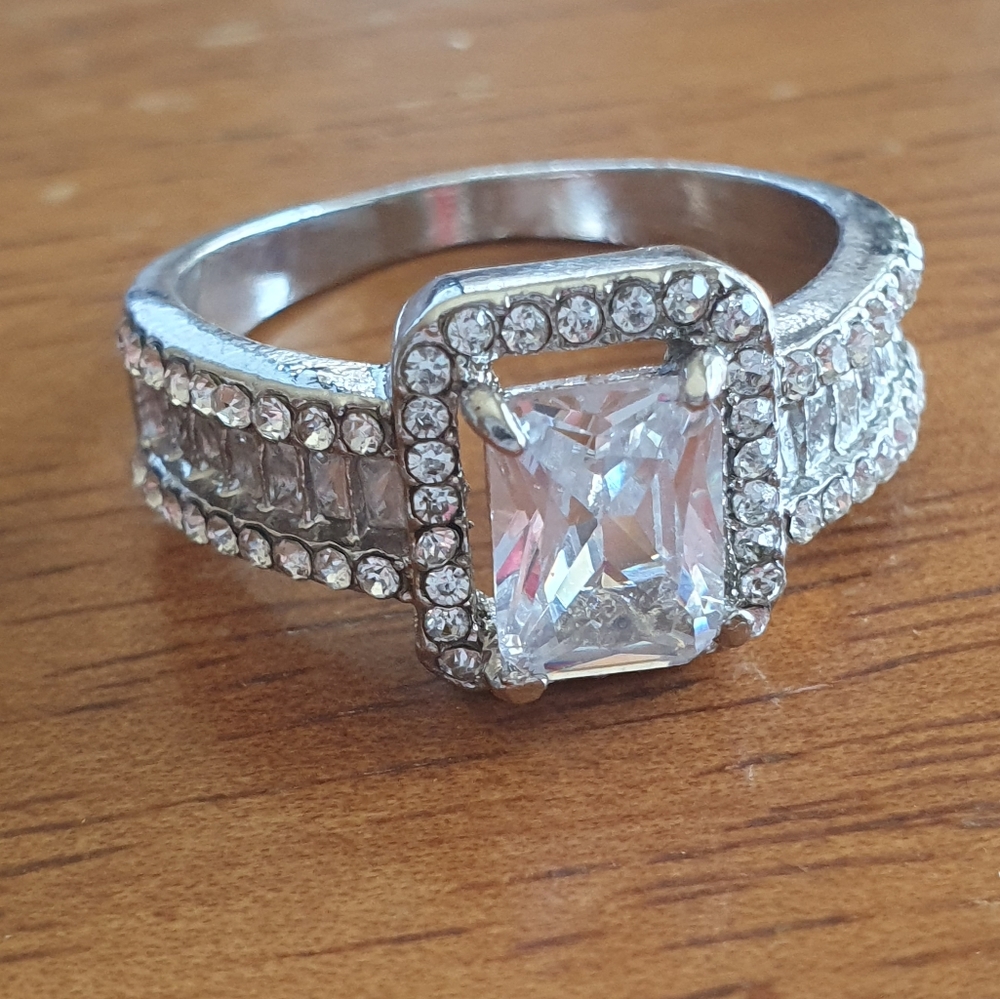 2 Carat Silver  Halo Diamond Wedding Ring Band